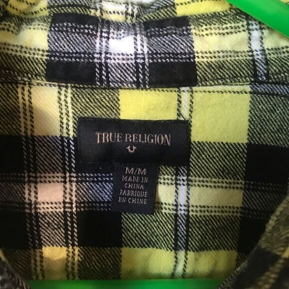 True Religion M Flannel Buttonup. Yellow/black/white plaid. Clueless Vibe!!!vmas - Picture 10 of 10